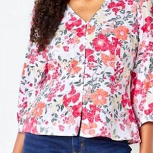 Liz Claiborne Floral Button-Up Blouse - Pink and Orange
